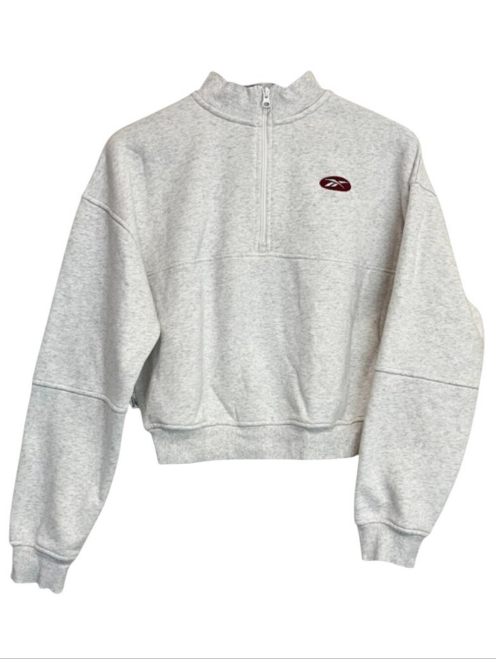 Reebok Oatmeal 1/4 Zip Pullover Cropped Sweatshirt